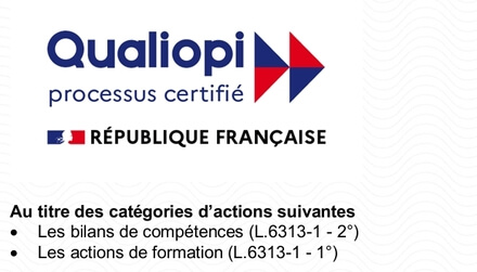 Processus certifié Qualiopi au titre des catégories d'actions suivantes : bilans de compétences et actions de formation